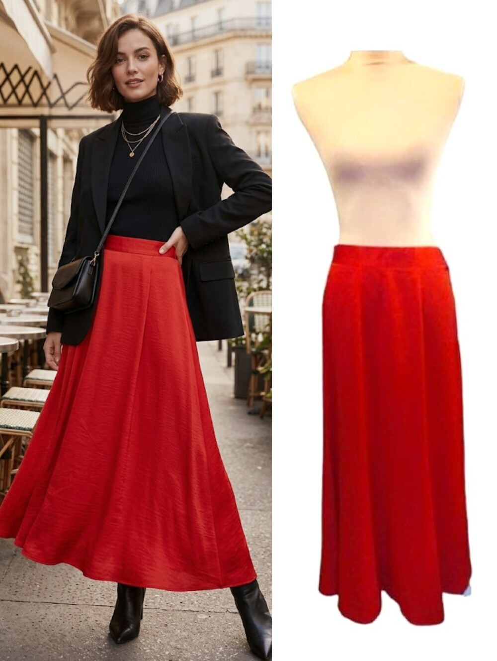 VTG 90s‎ Bright Red Satin Fairycore Grunge Lined Maxi Slip Skirt Size 10